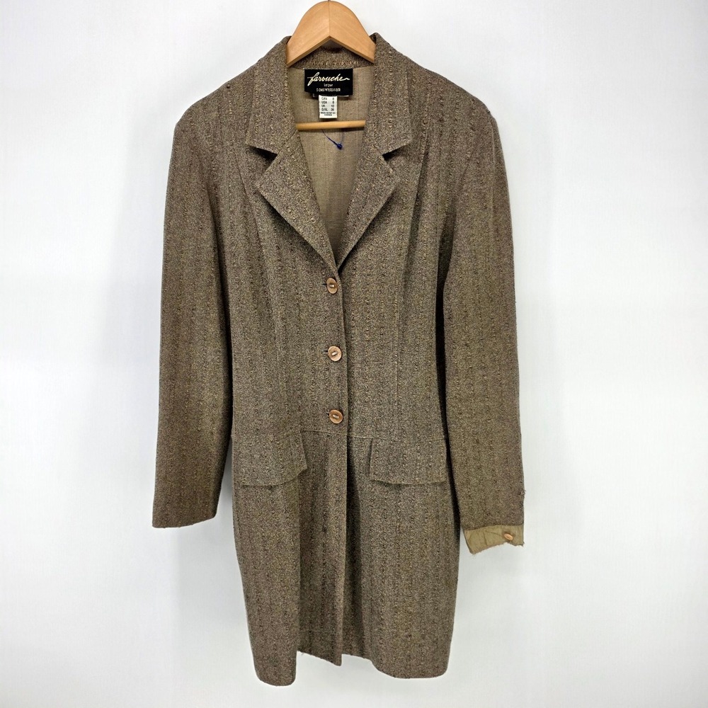 Farouche Lori Weidner Blazer Wom 8 Brown Longline Textured Tweed Jacket Vintage